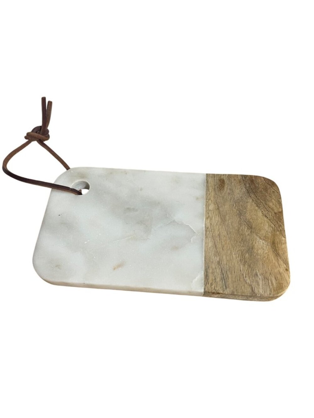 Marble & Wood Cutting Board With Leather Loop 7"x5" Rustic Kitchen Décor Durable
